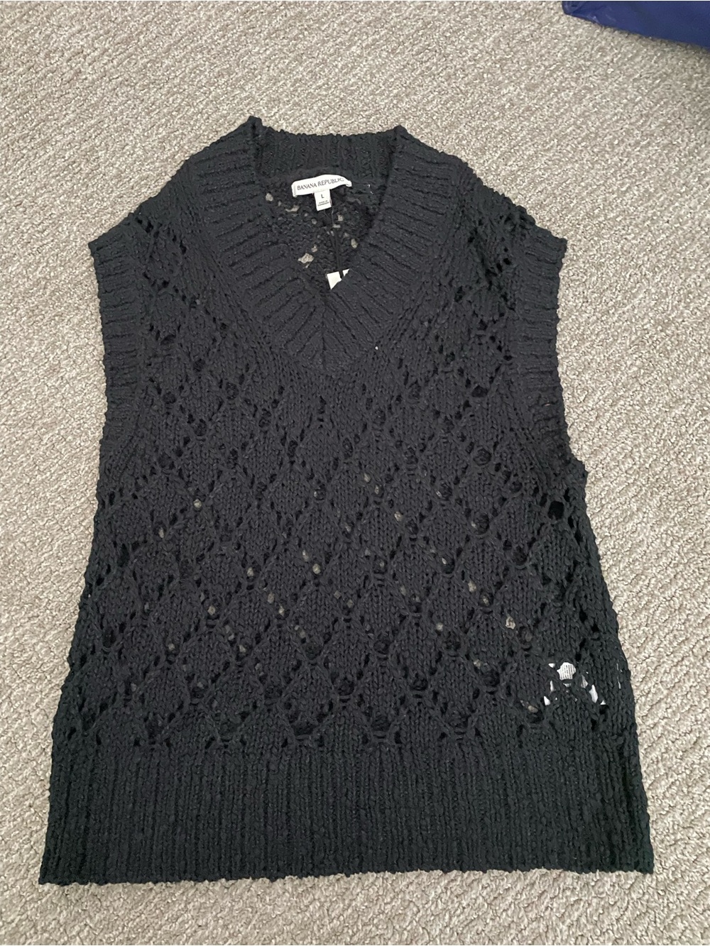 Banana Republic Black Crochet V-Neck Sweater Vest